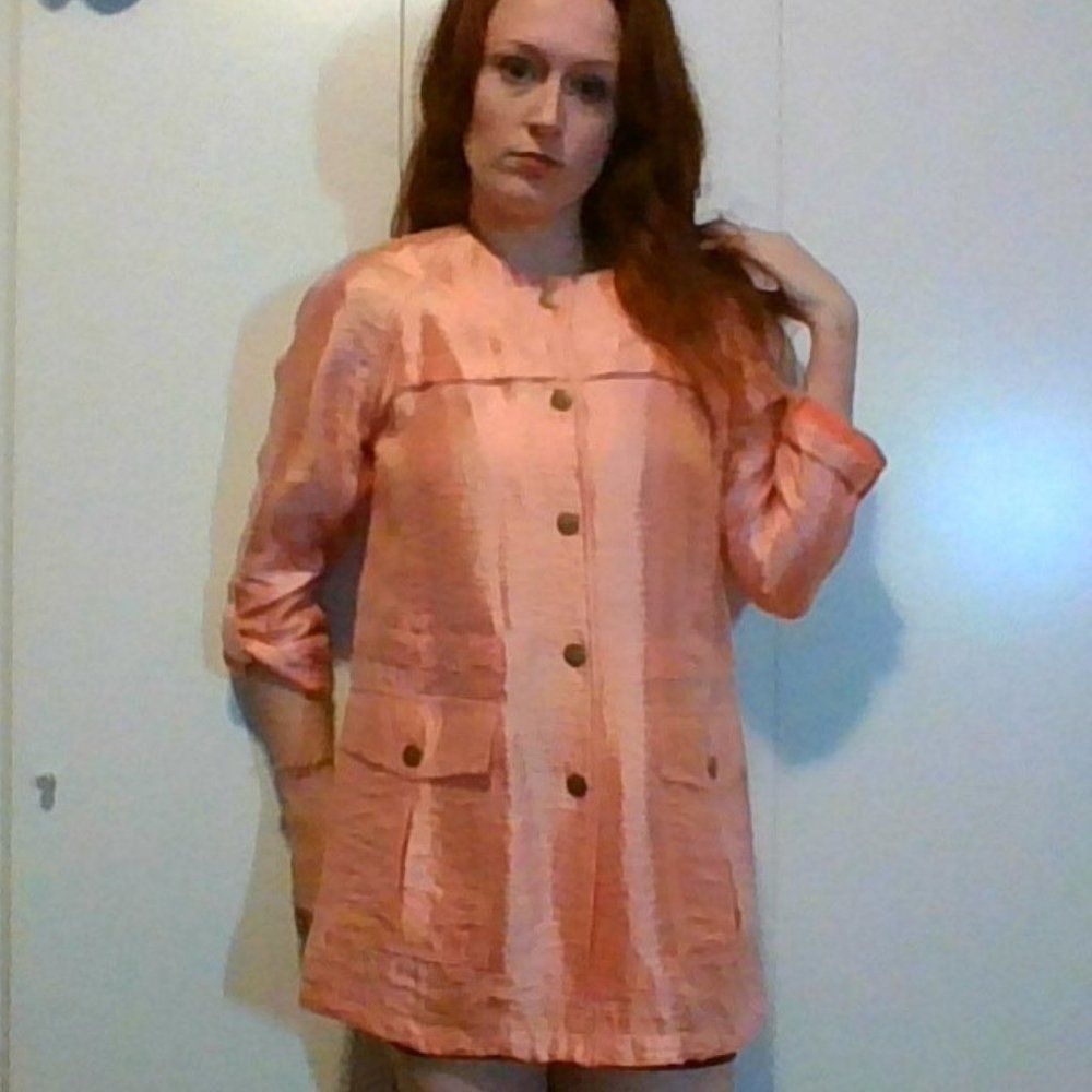Ruby Rd Pink Lam Trench Jacket, Size 8 - image 3